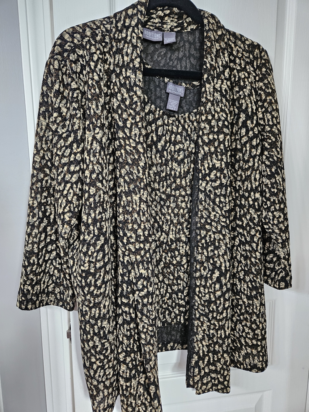 Chico's Black and tan Leopard-Print Open Jacket